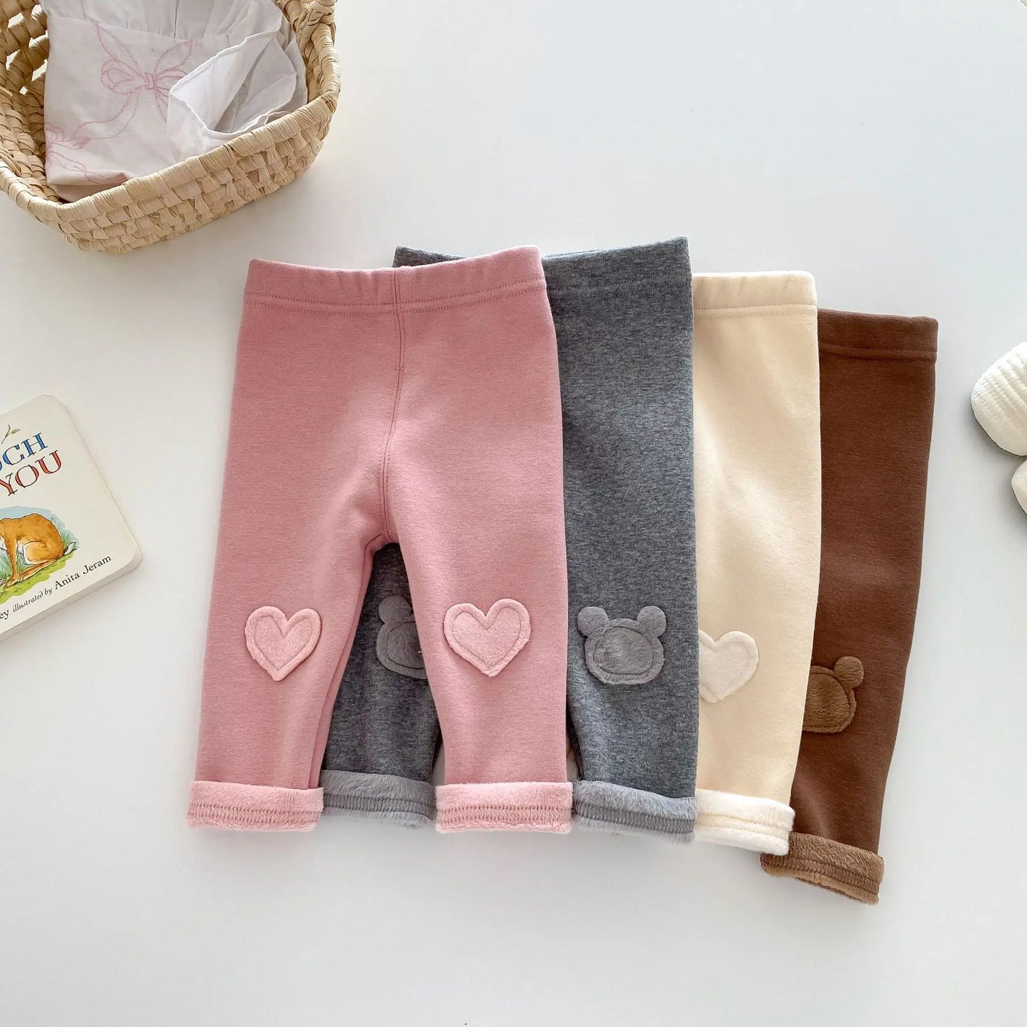 Girls Leggings 2026 Winter 0-5Y Children's Clothes Baby Girls Patch Plus Velvet Warm Pants Trousers