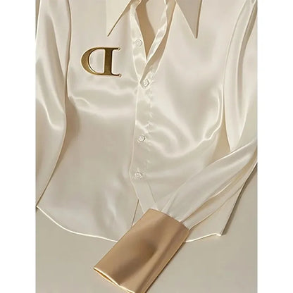 2026 White Shirt Female Design Sense Spring Autumn Fashion Letter Long Sleeve Shirts Tops Single-Breasted Blouse Coat Women
