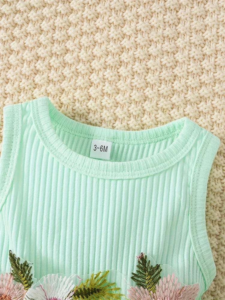 Newborn 2026 Baby Girls Dress Summer Waist Flower Vest Sleeveless Short Top Sweet Girl Lace Mesh Dress