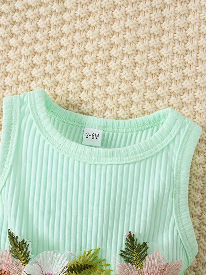 Newborn 2026 Baby Girls Dress Summer Waist Flower Vest Sleeveless Short Top Sweet Girl Lace Mesh Dress