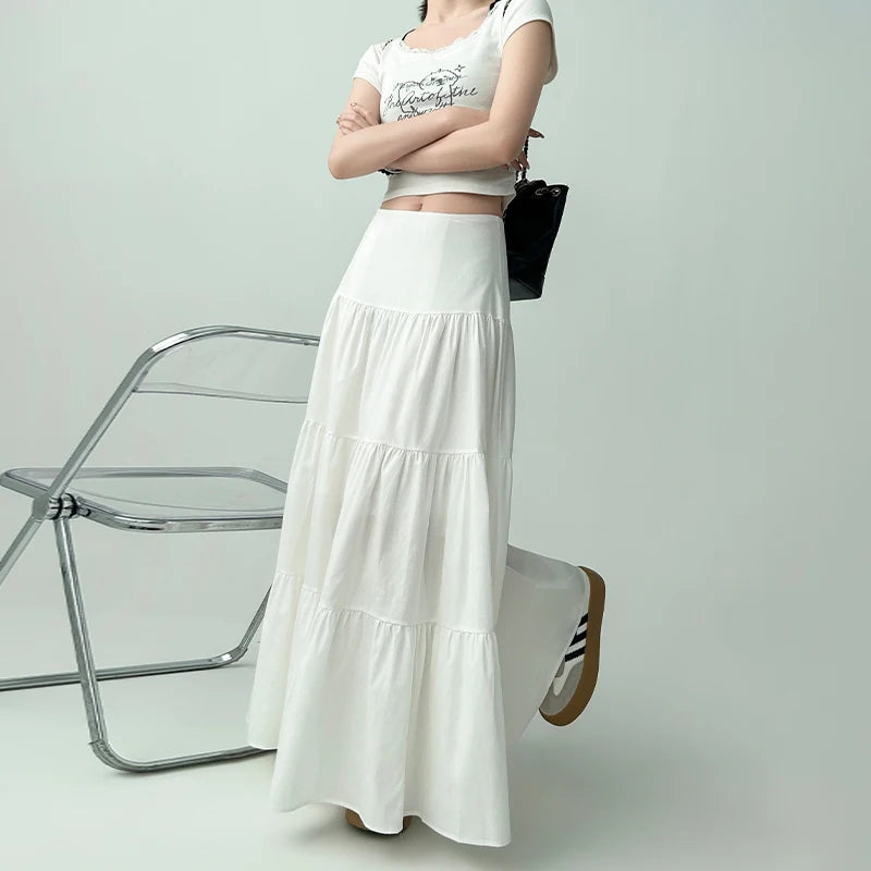 Fashionable Sweet College Style High Waist Cake Long Skirt For Women