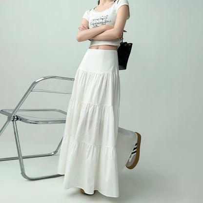 Fashionable Sweet College Style High Waist Cake Long Skirt For Women
