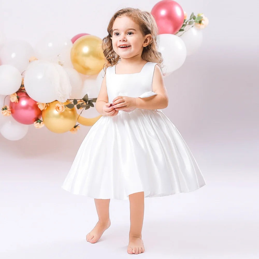 Toddler Baby Girls Summer Big Bow Baptism Dresses for Birthday Party Wedding Dress Children Costumes Princess Fluffy Prom Gown