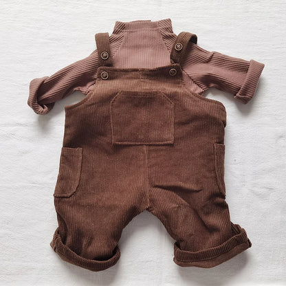 2025 New Korean Toddler Baby Boys Corduroy Overalls Casual Look Front Pocket One Piece Baby Pants Girls Trousers