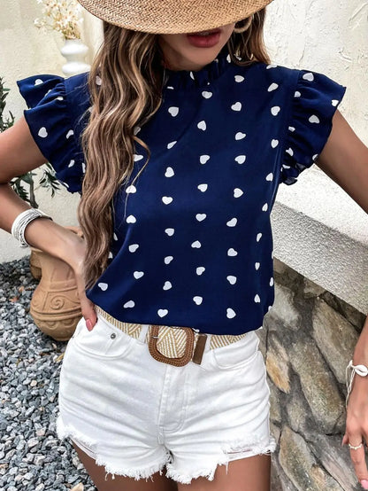 Fashion Chiffon Print Women's Shirt Casual Ruffle Short Sleeve Top Pink Chic Woman Blouse And Shirts Elegant Blouses Summer 2026