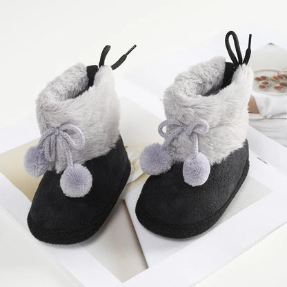 Winter Plus Velvet Snow Booties For Baby Warm Boots Shoes baby Girl Shoes Pompom Soft Sole Indoor Walking Shoe