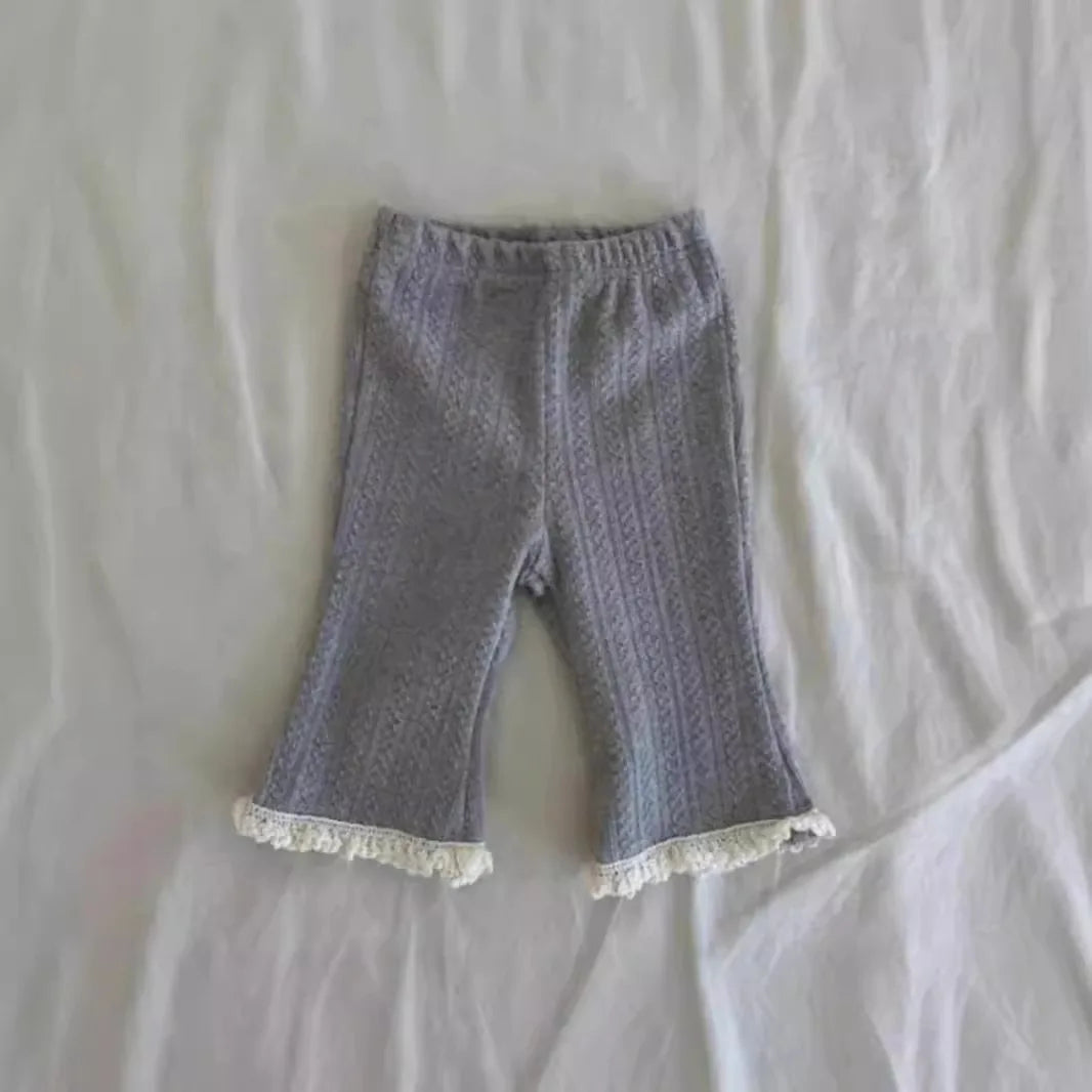Autumn New Girls Lace Leggings Infant Trousers Cotton Cute Baby Girl Flared Pants Toddler Elastic Pants Kids Casual Pants