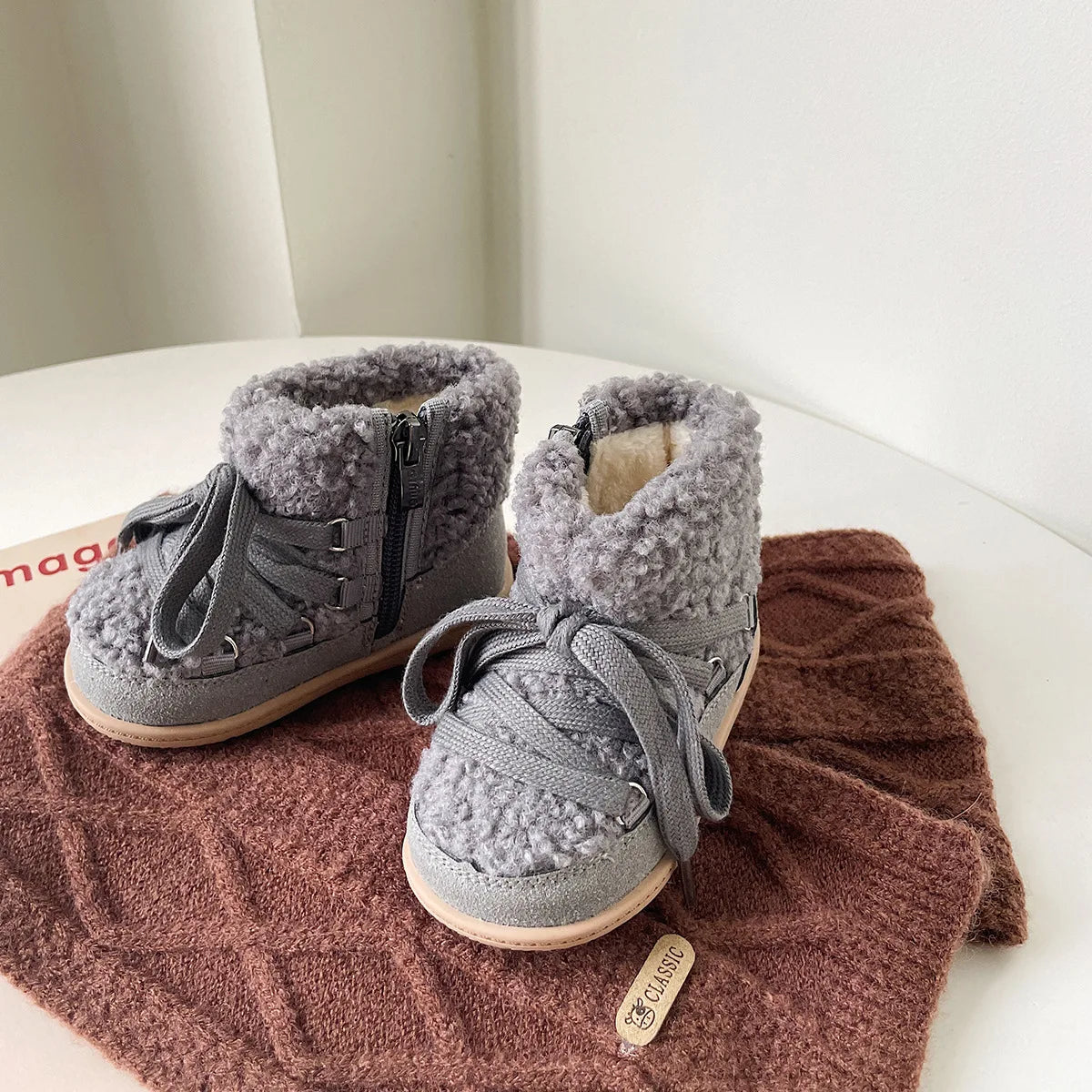 Children Lambswool Snow Boots Baby Cute Warm Winter Infant Shoes Boys Girls Fashion Short Boots With Thick Fur
