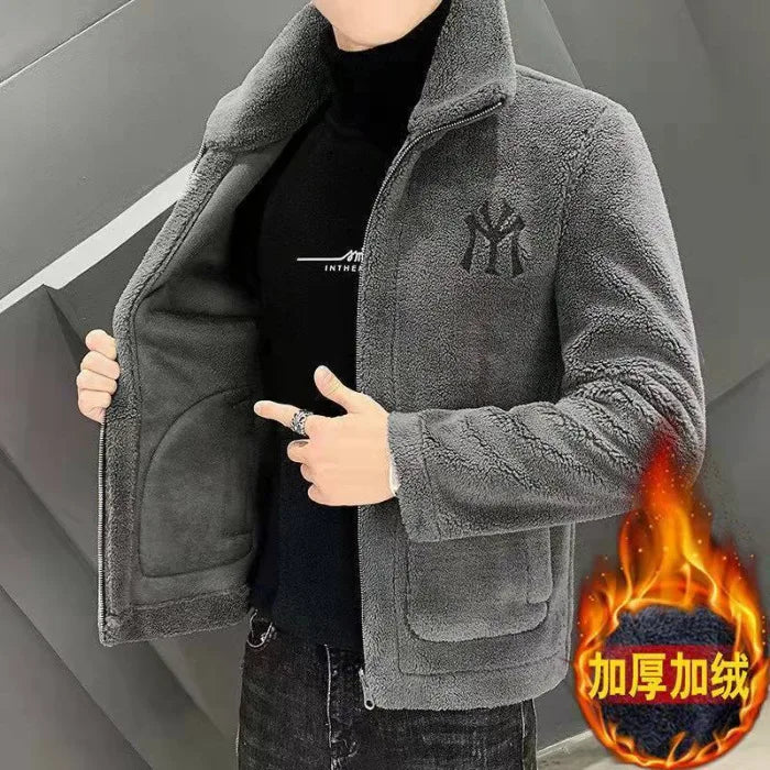 2025 New Hot Selling Autumn/winter Fashion Men's Imitation Lamb Wool Jacket With Collar Thick Wool Jacket Men's Top Coat