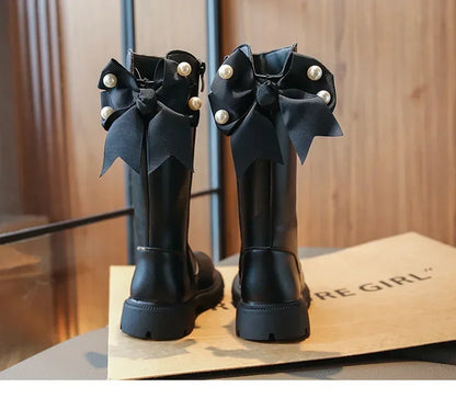 Knee Length Boots Children Shoes New 2025 Autumn Winter Fashion High Top Student Shoes Girls Princess Shoes with Bow Kids Boots