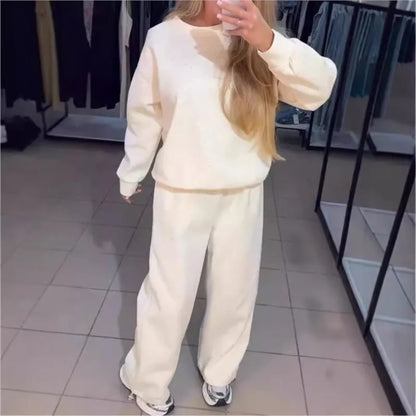 Women's Pants Suit Autumn New O-neck Hot Diamond Long-sleeved T-shirt Drawstring Sweatpants Fashionable Ladies 2-piece Sets