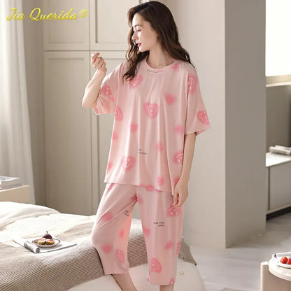 SUKAE M-5XL Cool Modal Woman's Pajamas Summer Plus Size Calf-length Pijamas Casual Knee-length Home suits Women's Capris Sleepwear