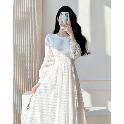 Lace Long Sleeves White Midi Dresses for Women 2026 New Autumn French Elegant Fashion Evening Wedding Party Robe Female Clothing
