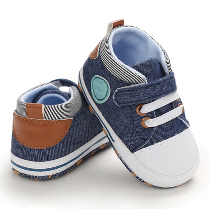 Lucky Blue Newborn Infant Toddler Boy Girl Casual Breathable Soft Cloth Bottom  Anti-slip PU Leather First Walkers Canvas Shoes