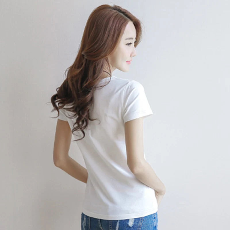 Shirts Summer Women's Short Sleeve Round Neck Casual Blouse Shirts Solid Color Tops  Black / White