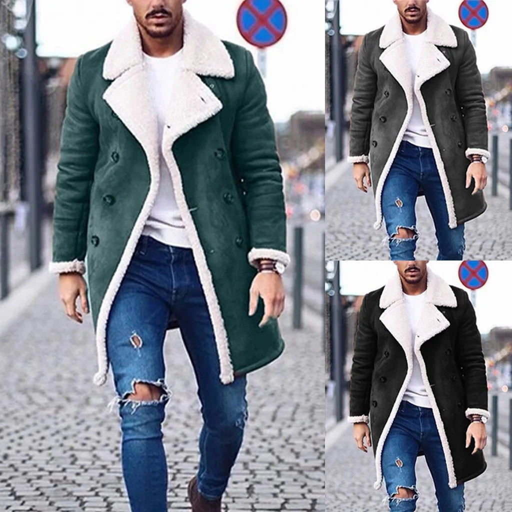 2026 Men's Woolen Coat Middle-aged Double Collar Autumn And Winter Warm Fashion Slim-fitting Woolen Men's Coat Pocket