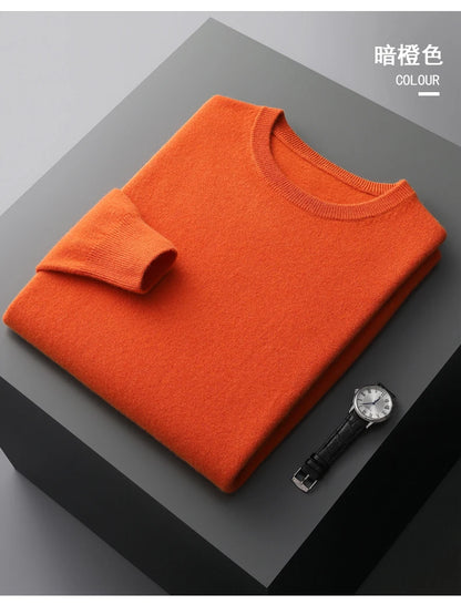 100% merino cashmere sweater men's round neck pullover business casual fashion top knitted loose men's Jacket