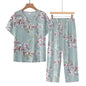 Korean Reviews Many Pajamas Set Summer Women 2 Piece Set Outfit Thin Grandma Pajama Sets Big Size Pajama Printing Home Wear