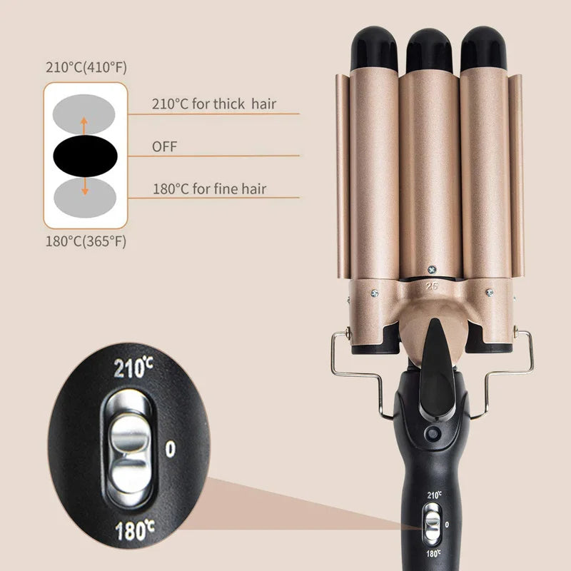 Hair Curler Tourmaline Ceramic 3 Barrel Hair Curling Iron Electric Curl Hair Machine Triple Barrel Hair Curler Hair Styling Tool