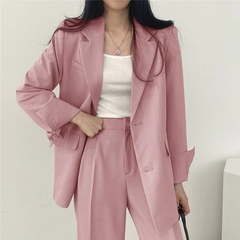 Korean Fashion Spring Women's Suits Casual Top Trousers 2 Piece Sets Women's Outfits Coats Slim Fit Blazers for Women Clothing