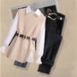 2026 Autumn Increased Size Korean Popular Chiffon Shirt Knitted Sweater Jeans Three Piece Elegant Women's Pants Set Tracksuit