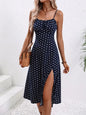 2026 Summer Sexy Spaghetti Straps Dress Women Fashion Polka Dot Print Sleeveless Slit Dress Boho Casual Beach Midi Dresses