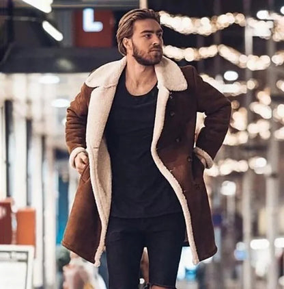 2026 Men's Woolen Coat Middle-aged Double Collar Autumn And Winter Warm Fashion Slim-fitting Woolen Men's Coat Pocket