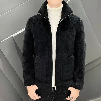 2025 New Hot Selling Autumn/winter Fashion Men's Imitation Lamb Wool Jacket With Collar Thick Wool Jacket Men's Top Coat