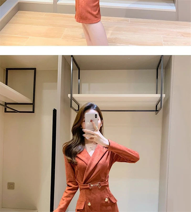 Office Lady Sexy Slim Blazer Dress Women Spring Korean Notched Collar Split Evening Party Dresses Elegant Midi Vestido De Fiest