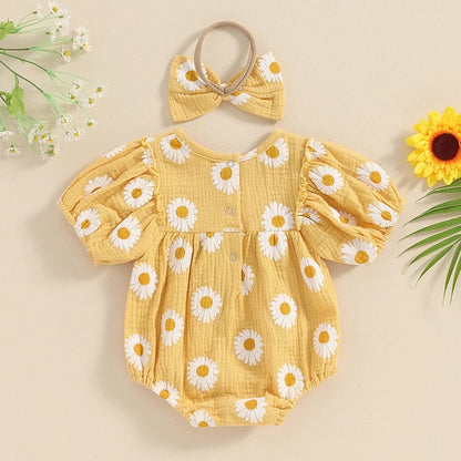 Tregren Infant Baby Girls Valentine's Day Romper Heart Print Long Sleeve Boat Neck Jumpsuits Spring Fall Bodysuits with Headband