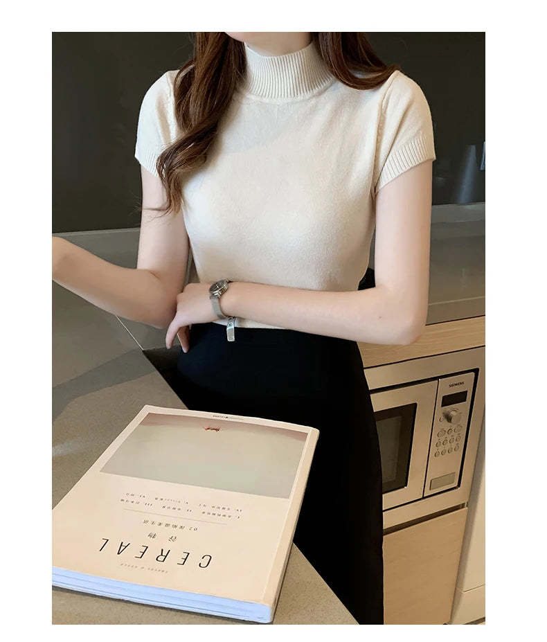 Solid Color Casual Women Clothing Korean Knitted Women Top Bulse Mujer De Moda Spring Summer Slim Turtleneck Blouse