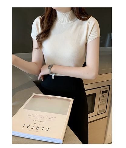 Solid Color Casual Women Clothing Korean Knitted Women Top Bulse Mujer De Moda Spring Summer Slim Turtleneck Blouse