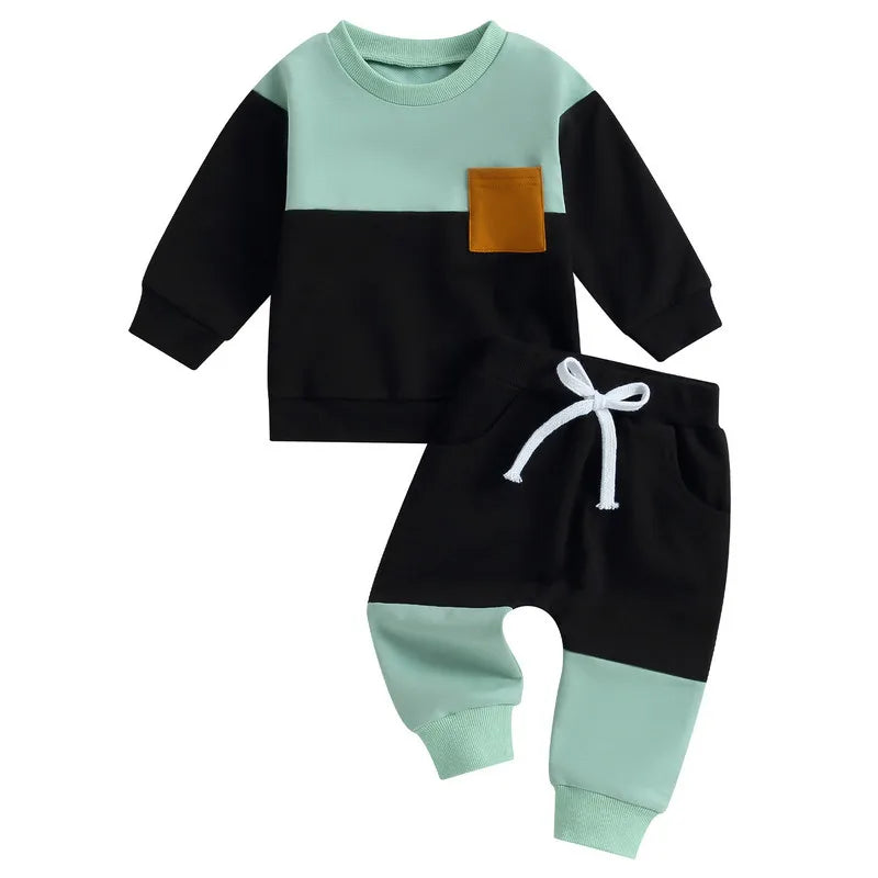 RUEWEY Baby Boy Contrast Color Pant Sets Spring Autumn Clothes Long Sleeve Sweatshirt Tops and Bottom Sets Baby Items Clothing