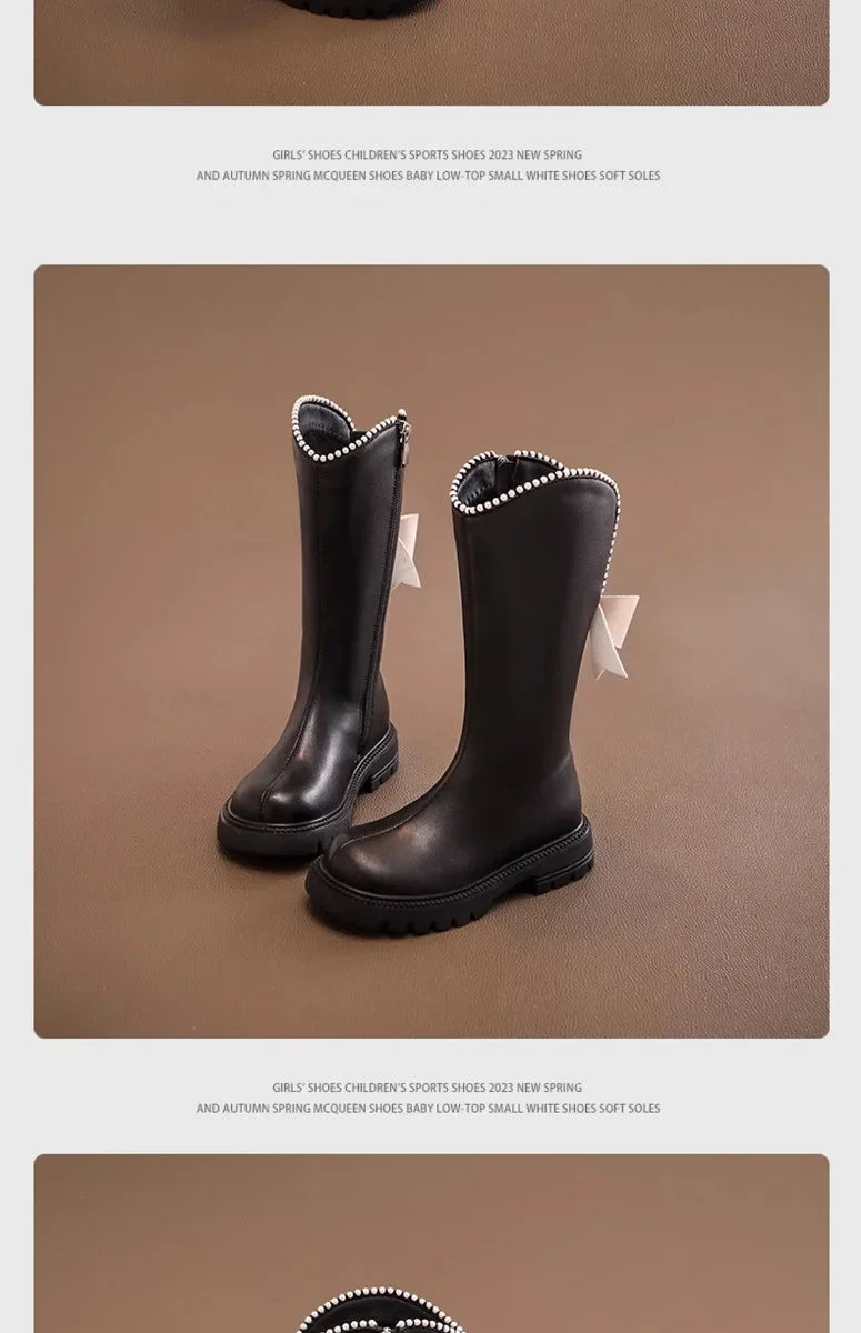 Long Boots for Girls and Children 2026 New Winter Long Leather Boots Princess Foreign Girls Plus Cashmere Shoes