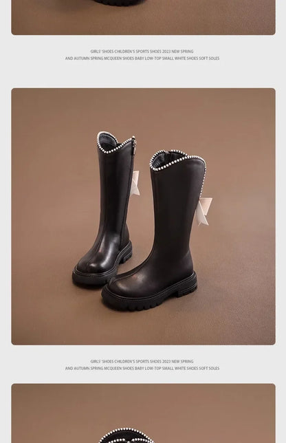 Long Boots for Girls and Children 2026 New Winter Long Leather Boots Princess Foreign Girls Plus Cashmere Shoes