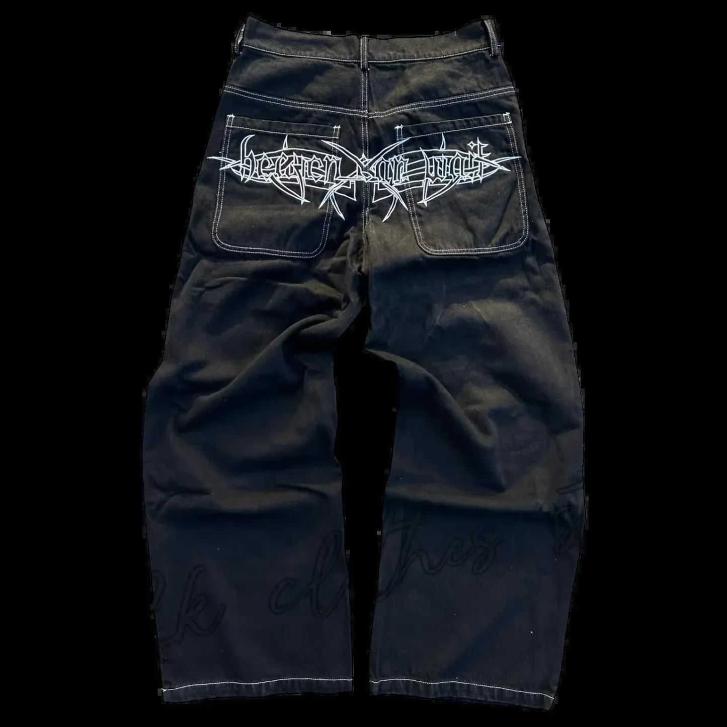 Y2K Jeans Men's Hip Hop Retro Skull Embroidery Washed Baggy Denim Pants New Straight Casual Loose Wide Leg Trouser Streetwear