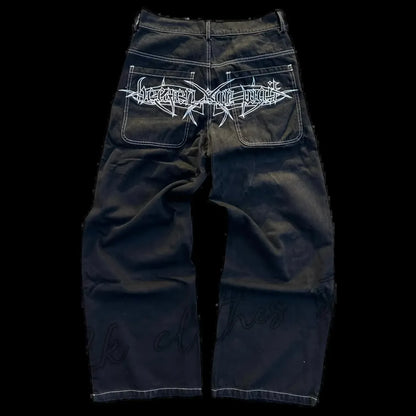 Y2K Jeans Men's Hip Hop Retro Skull Embroidery Washed Baggy Denim Pants New Straight Casual Loose Wide Leg Trouser Streetwear