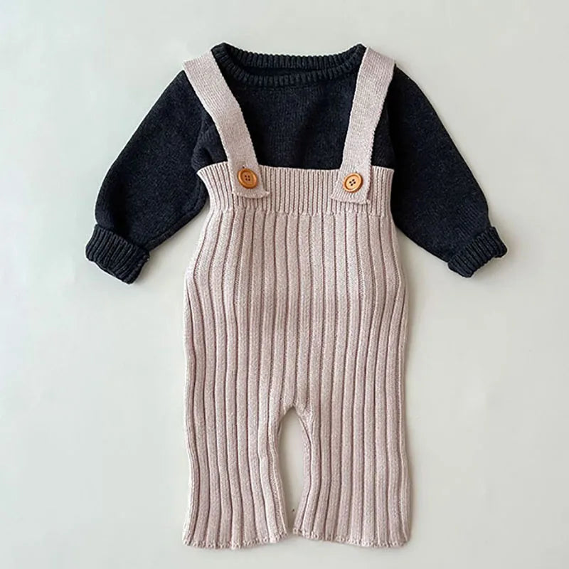 MILANCEL Baby Overalls Kids Knitted Solid Pants Versatile High Waist Pants