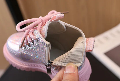 Kids Shoes Boots for Girl Spring Autumn New Toddlers Leather Boots Fashion Glossy Children's Platform Ankle Boots Side Zipper