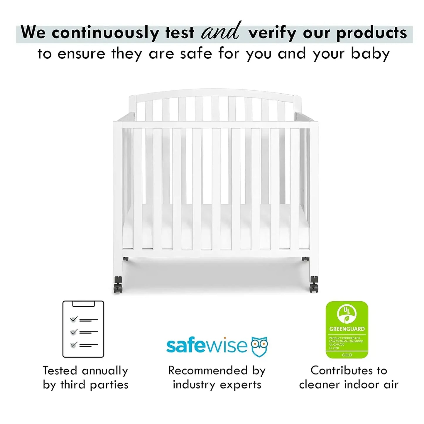 Folding Portable 3-in-1 Convertible Mini Crib and Twin Bed in White, Greengard Gold Certified