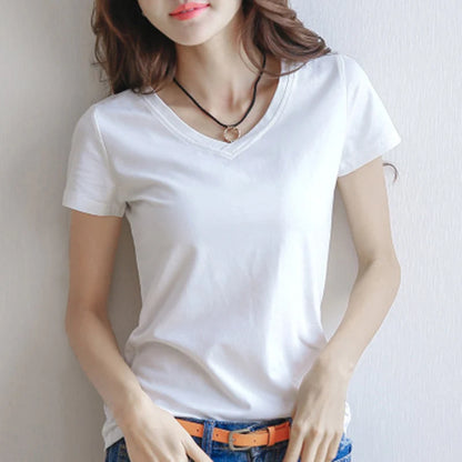 2026 Short T-Shirts Summer Women's Short Sleeve Round Neck Casual Blouse Shirts Solid Color Tops  Black / White