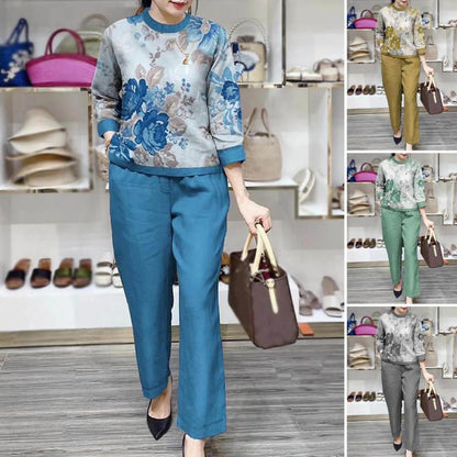 Summer Sets Large Silk Wide Leg Trouser Set Women's Spring 2026 New Print Silk Fashion Slim Two Piece Set Female Elegant