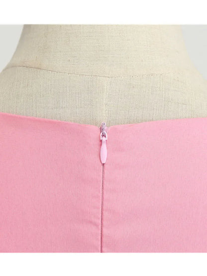 Pink Summer Dress Women V Neck Vintage Robe Elegant Retro pin up Party Office Midi Dresses