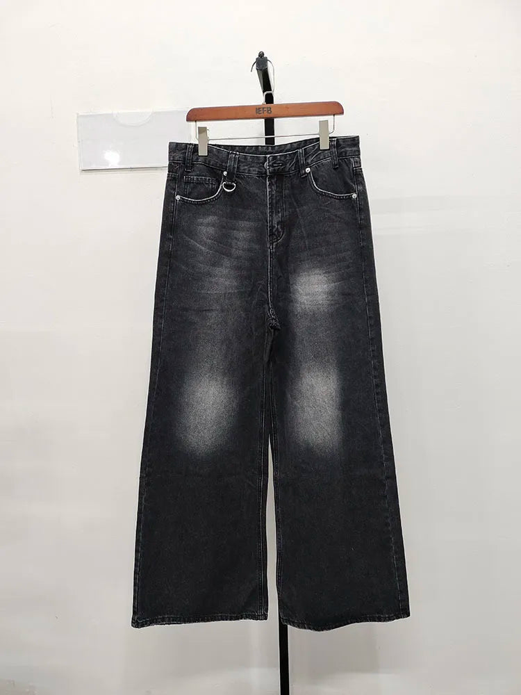 LUZHEN Old Male Pants Autumn Blue Washed Men Denim Jeans Straight Casual Men wear Loose Wide Leg Trousers 2026 New Fashion 9C354