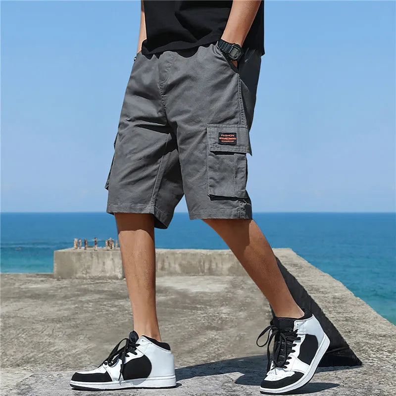 2025 New Summer Men Trend Cargo Shorts Men's Letter Print Pocket Shorts Fashion Casual Straight Shorts Male Ropa Hombre