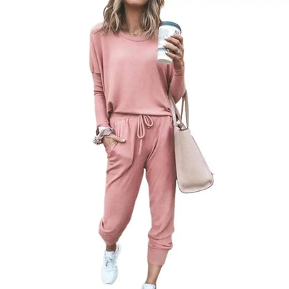 Women Autumn Casual Tracksuits 2026 Solid Color Loose Pullover Hoodies Two Piece Set Female Long Sleeve Tops Pants Sportswear