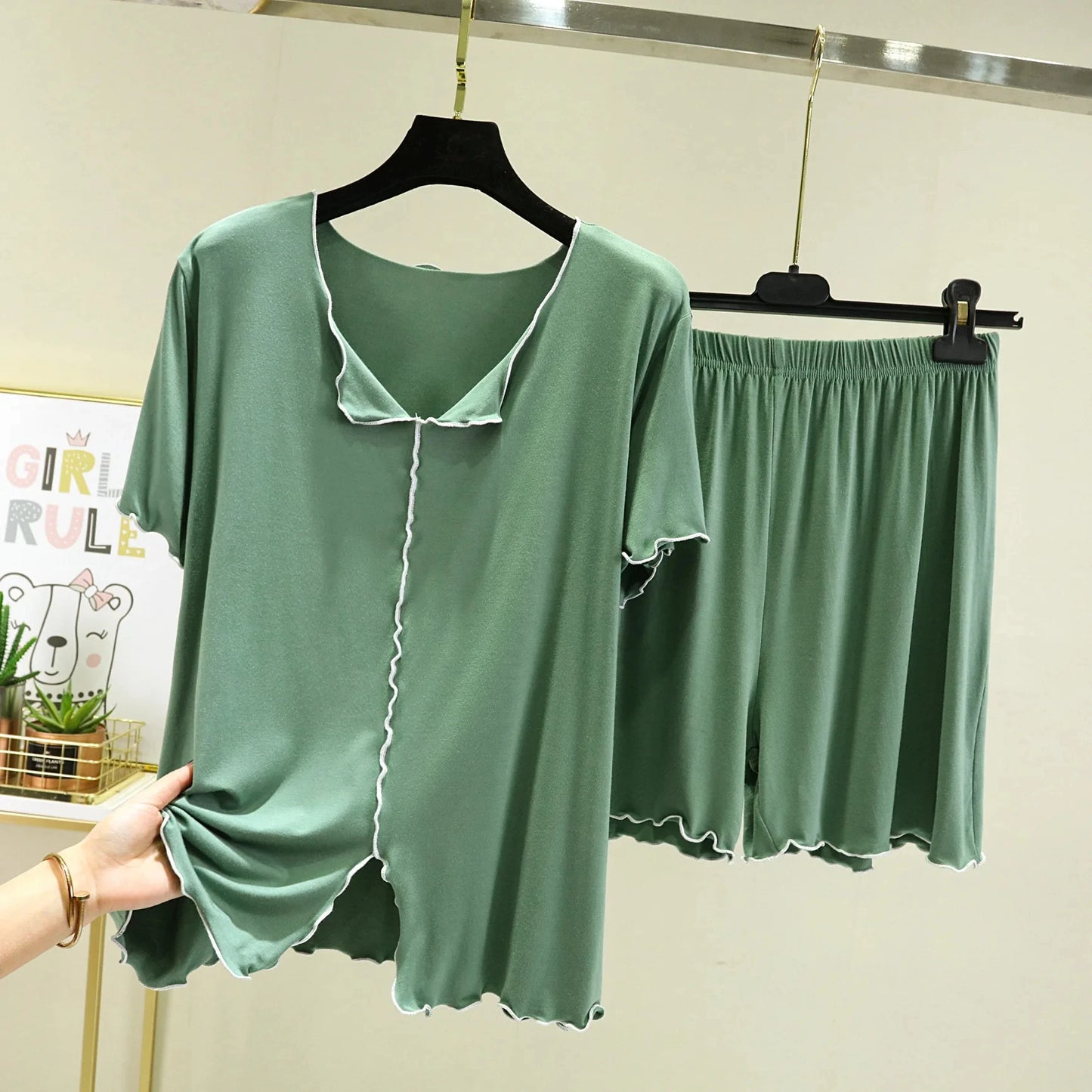 Modal loose short-sleeved shorts home clothes women summer thin style can be worn outside pajamas set versatile casual two