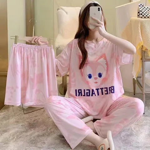 Women's New Three-piece Pajamas Home wear Set of Sweet Pajamas Cartoon Leisure Women's Home wear Pajamas Set