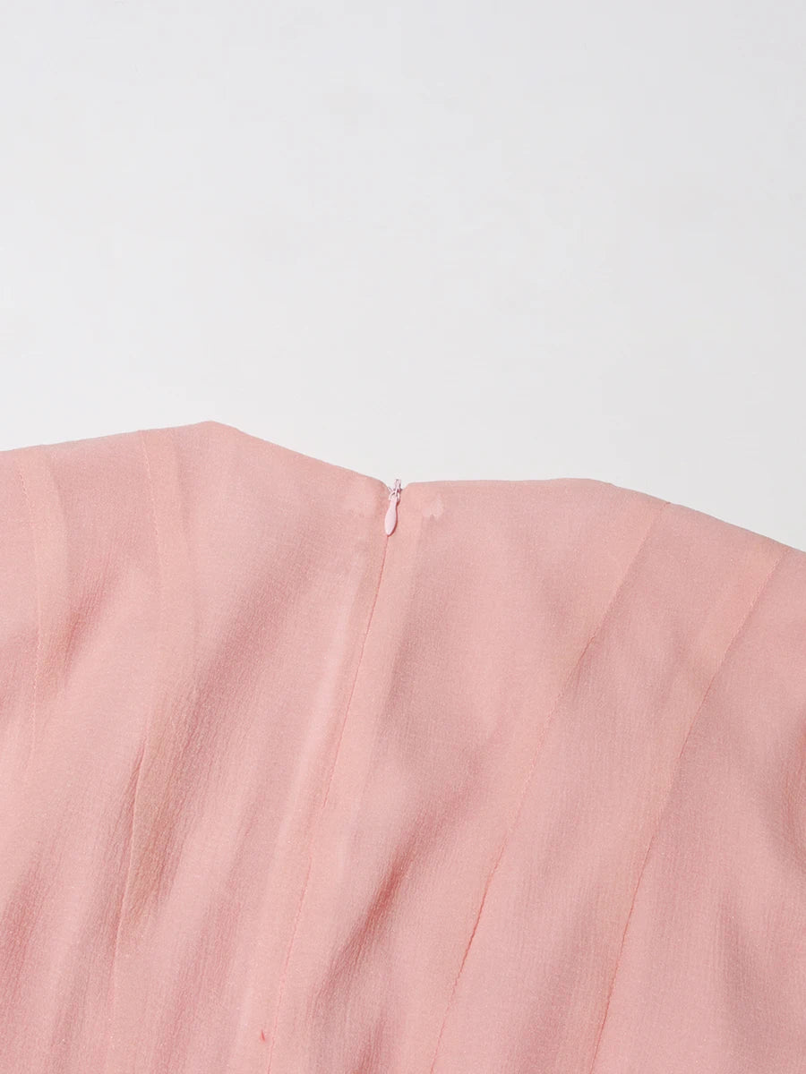 VGH Elegant Spliced Ruffles Midi Dresses for Women O Neck Petal Sleeve High Waist Slim Patchwork Buttons Solid Dress Female New