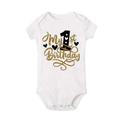 My 1st Birthday Print Baby Romper Infant Bodysuit Newborn Short Princess Sleeve Jumpsuit Baby Girl Birthday Party Outfit Clothes